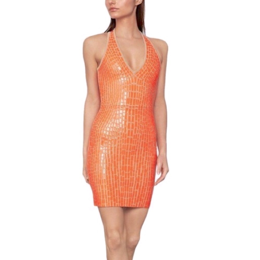 BCBG MaxAzria ORANGE Bodycon Dress Size Small Sleeveless NEW Barbie